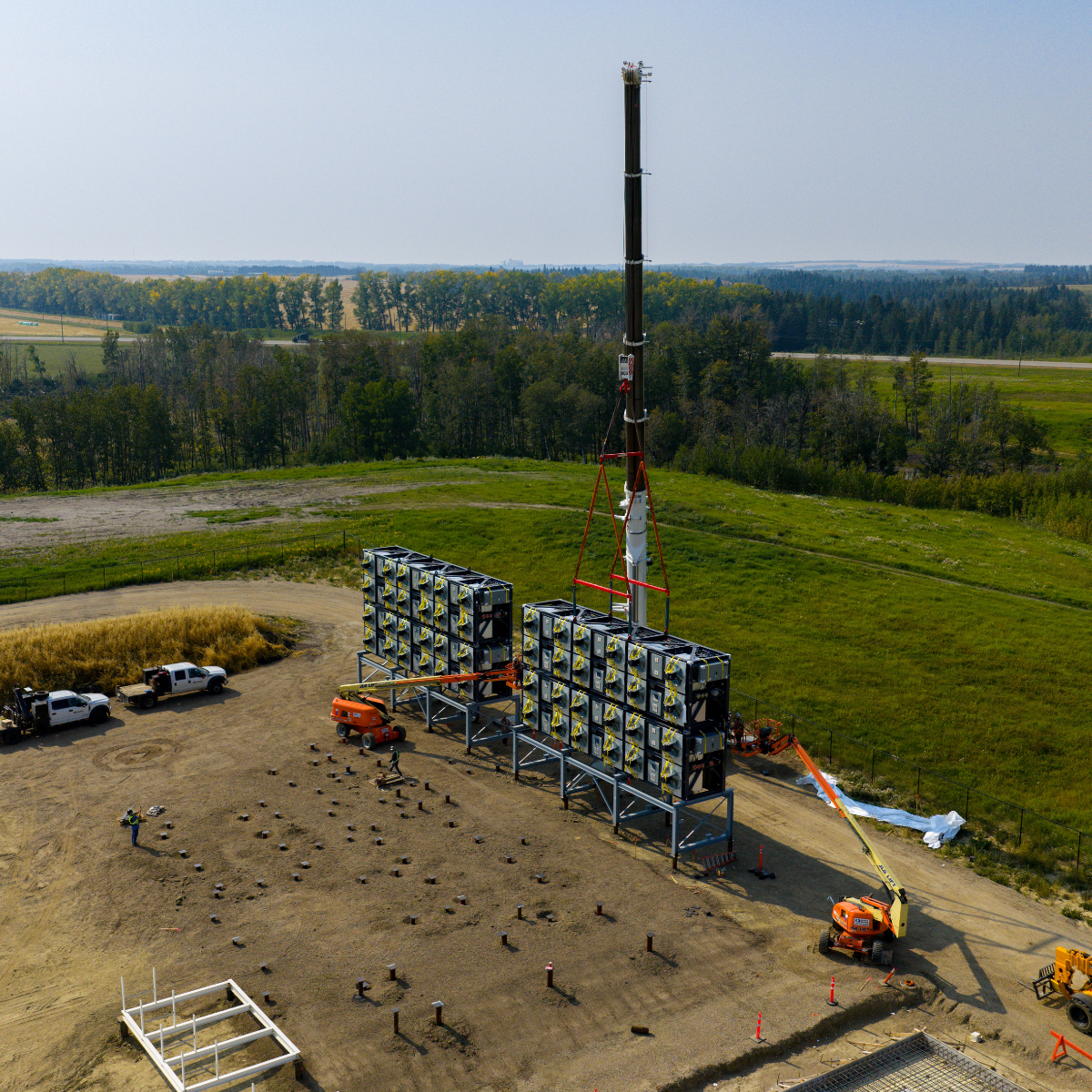 Aerial view of Project Tamarack Direct Air Capture deployment at Deep Sky Alpha facility in Innisfail, Alberta